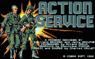 Action Service title screen for Atari ST